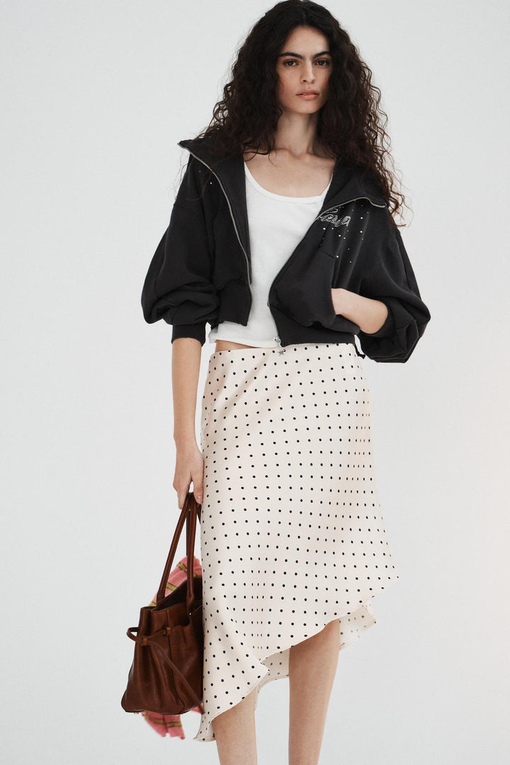 Elena Polka Asymmetric Midi Skirt