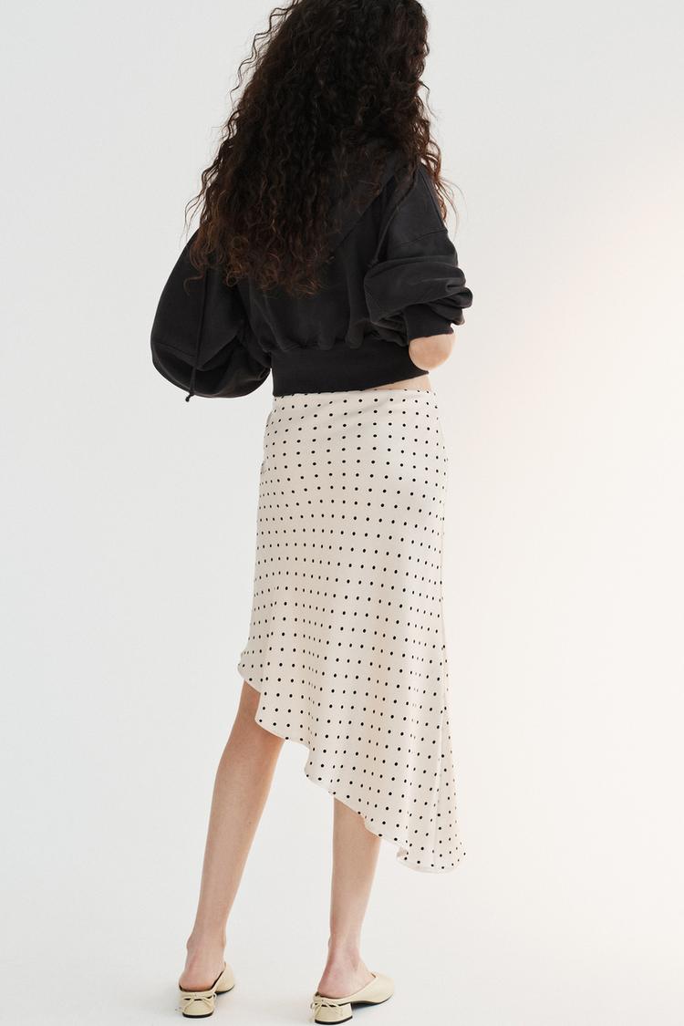 Elena Polka Asymmetric Midi Skirt