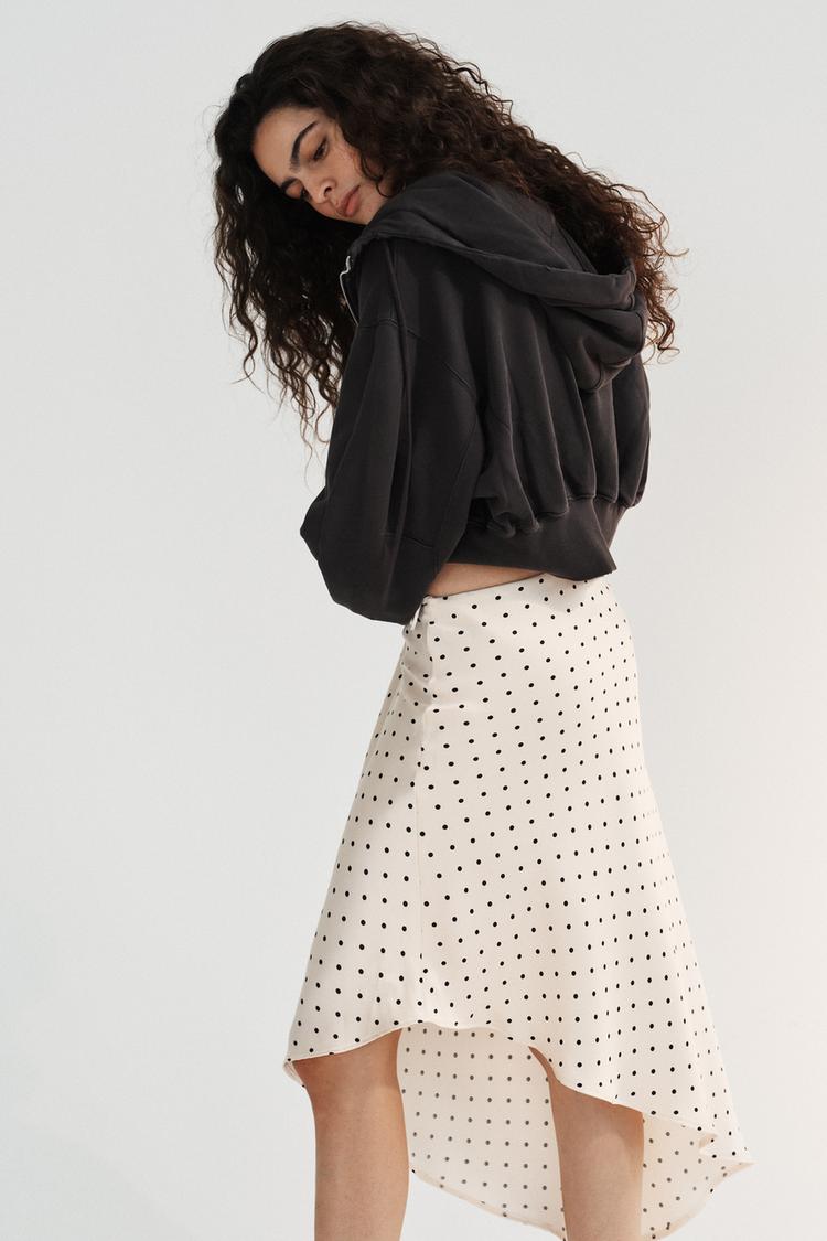 Elena Polka Asymmetric Midi Skirt