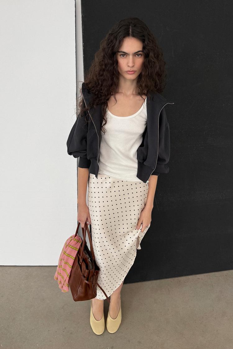 Elena Polka Asymmetric Midi Skirt