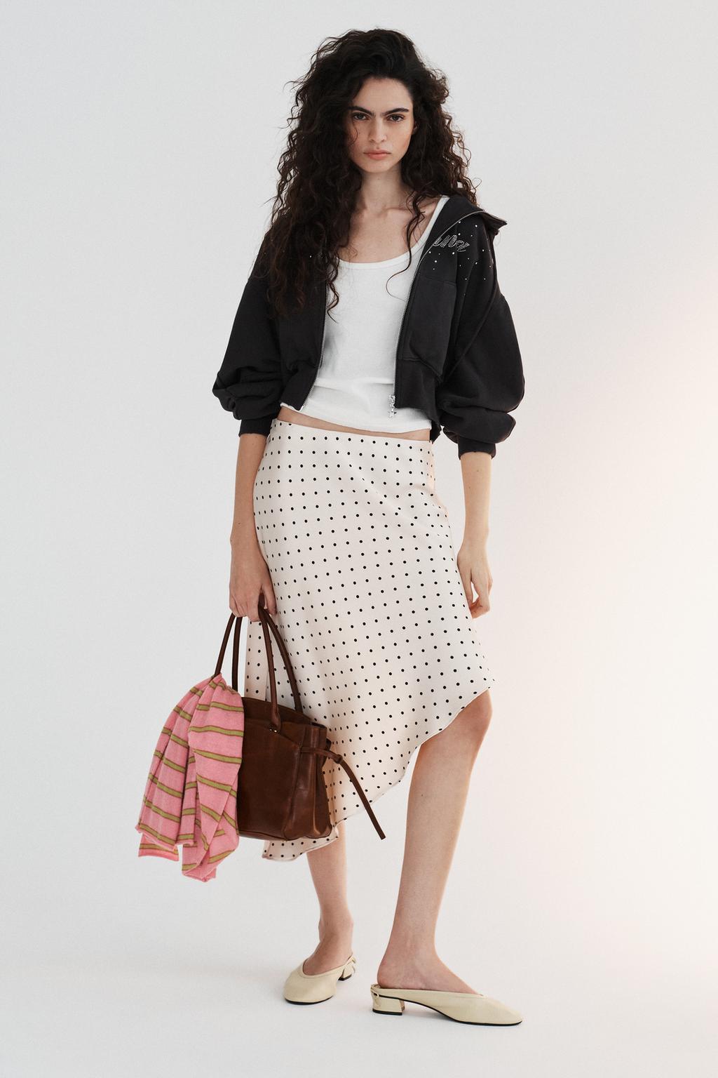 Elena Polka Asymmetric Midi Skirt