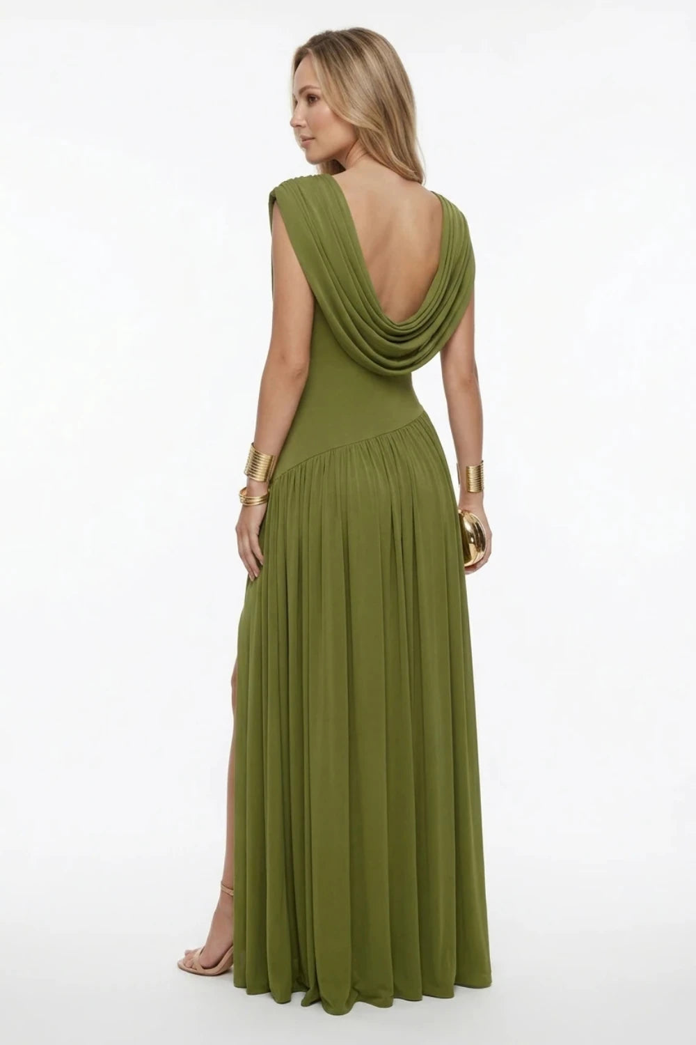 Pleated Slit Evening Dress