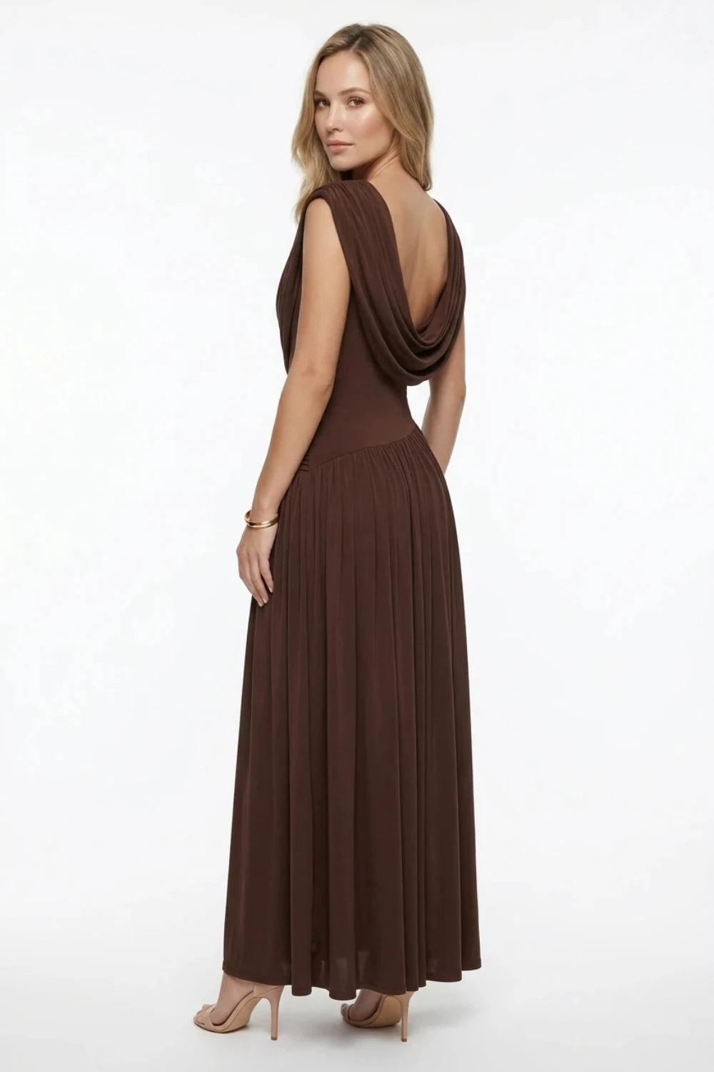 Pleated Slit Evening Dress