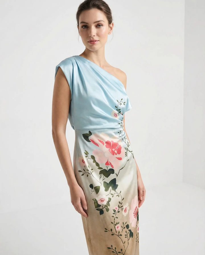Amara Satin Floral One-Shoulder Dress