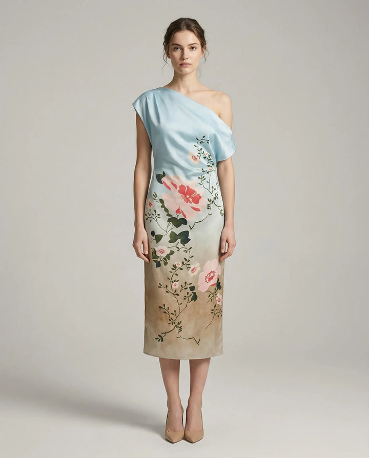 Amara Satin Floral One-Shoulder Dress