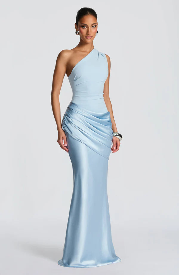 Azure Grace One-Shoulder Maxi Dress